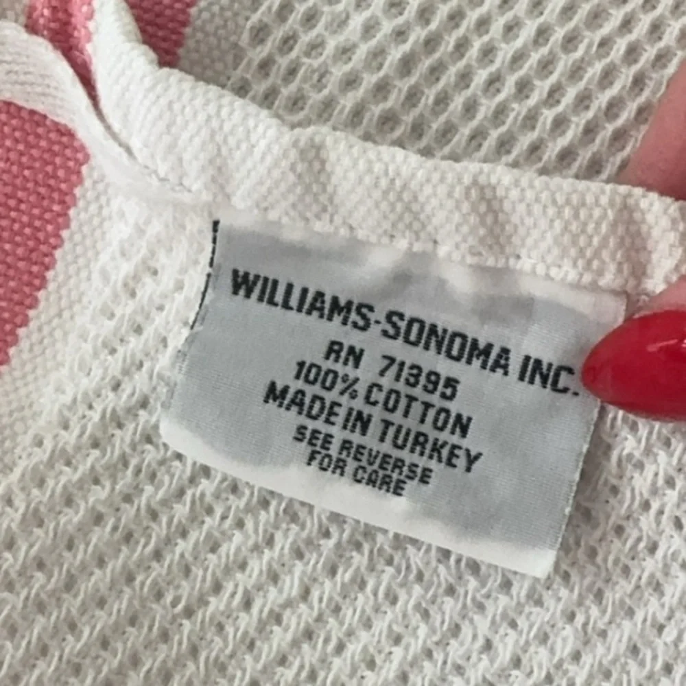 Williams Sonoma Pink‎ White Green Stripe Cotton Kitchen Towel